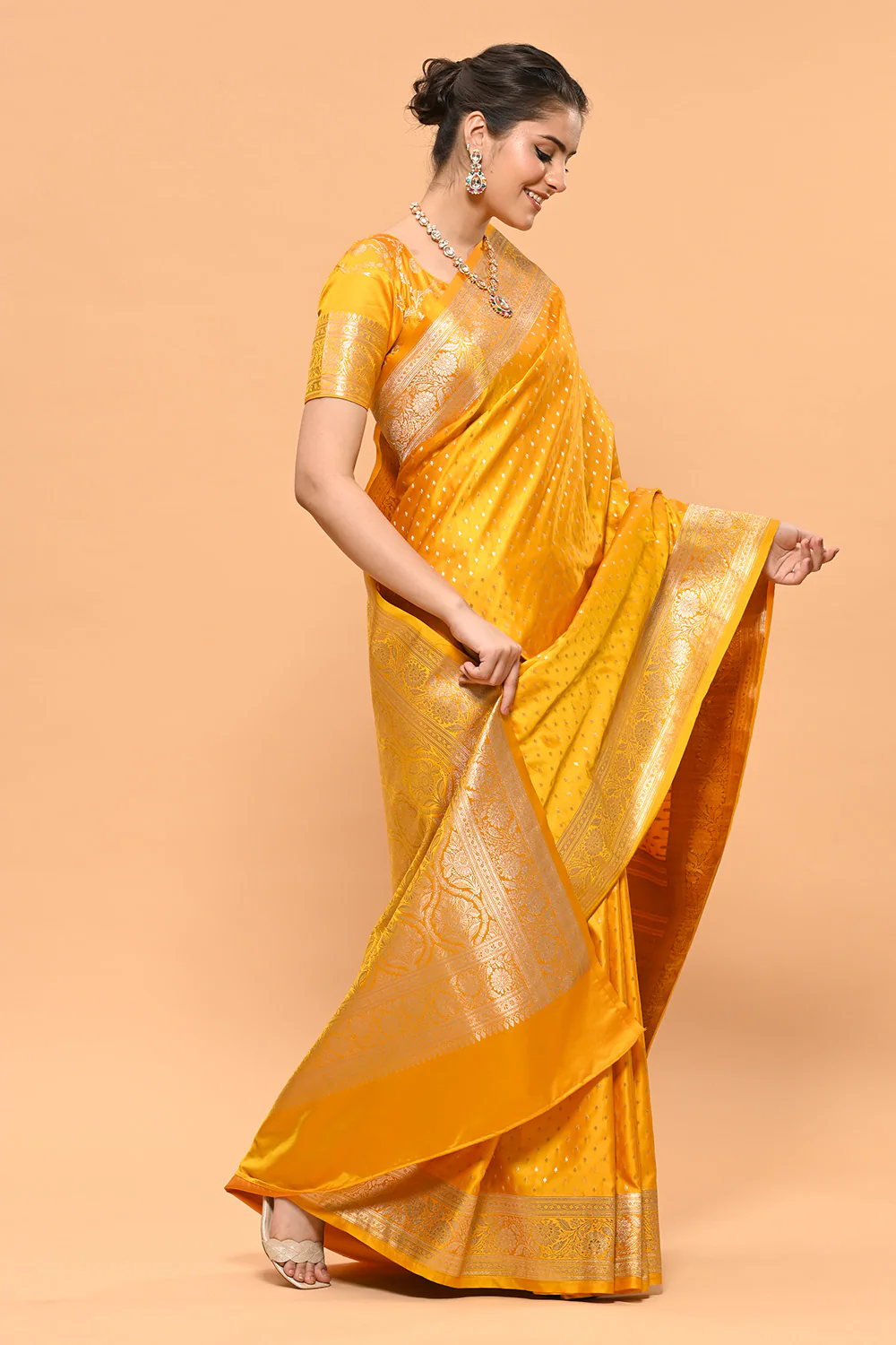 Mustard Color Zari Woven Banarasi Silk Woven - Image 6