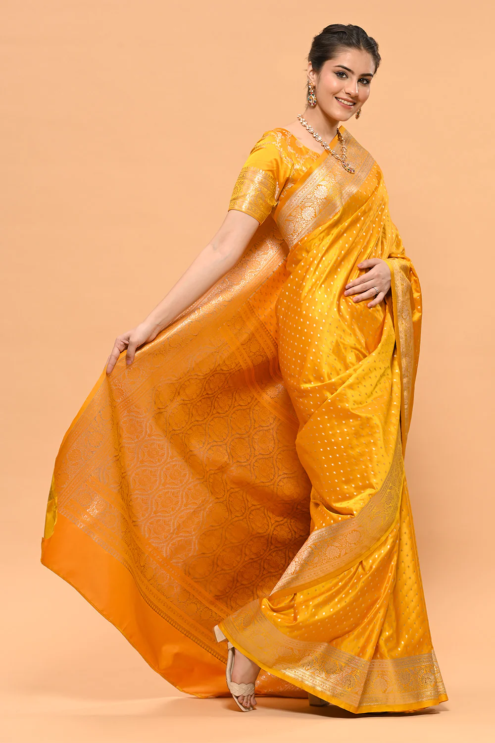 Mustard Color Zari Woven Banarasi Silk Woven - Image 7