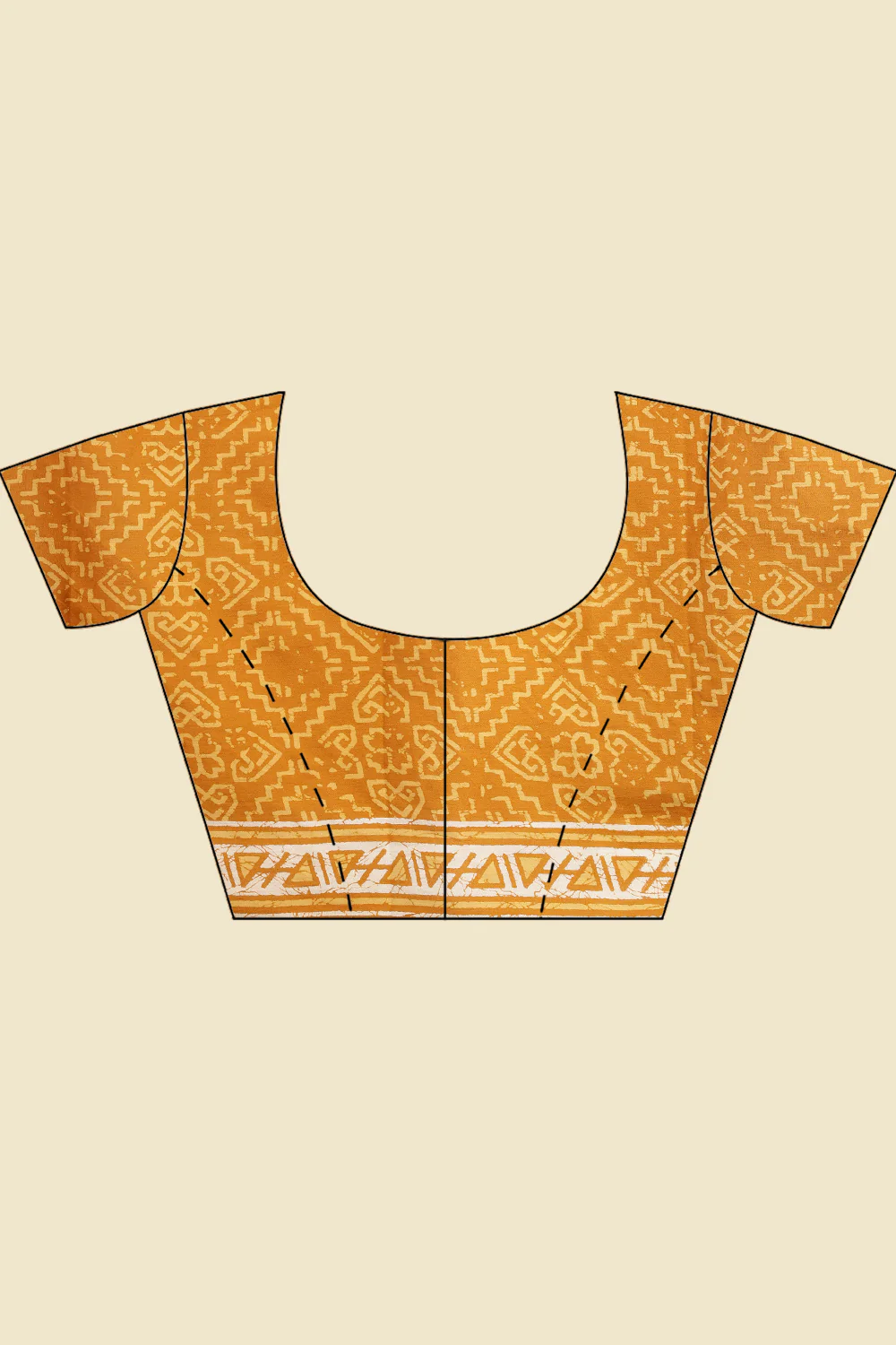 Mustard Cotton Dhabu Printed Saree - Image 6