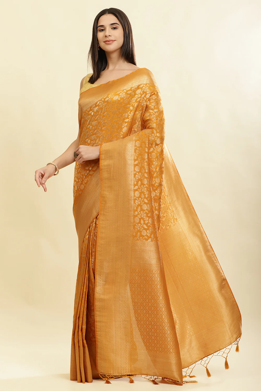 Mustard Lightweight Banarasi Silk Weaving Saree - Image 5