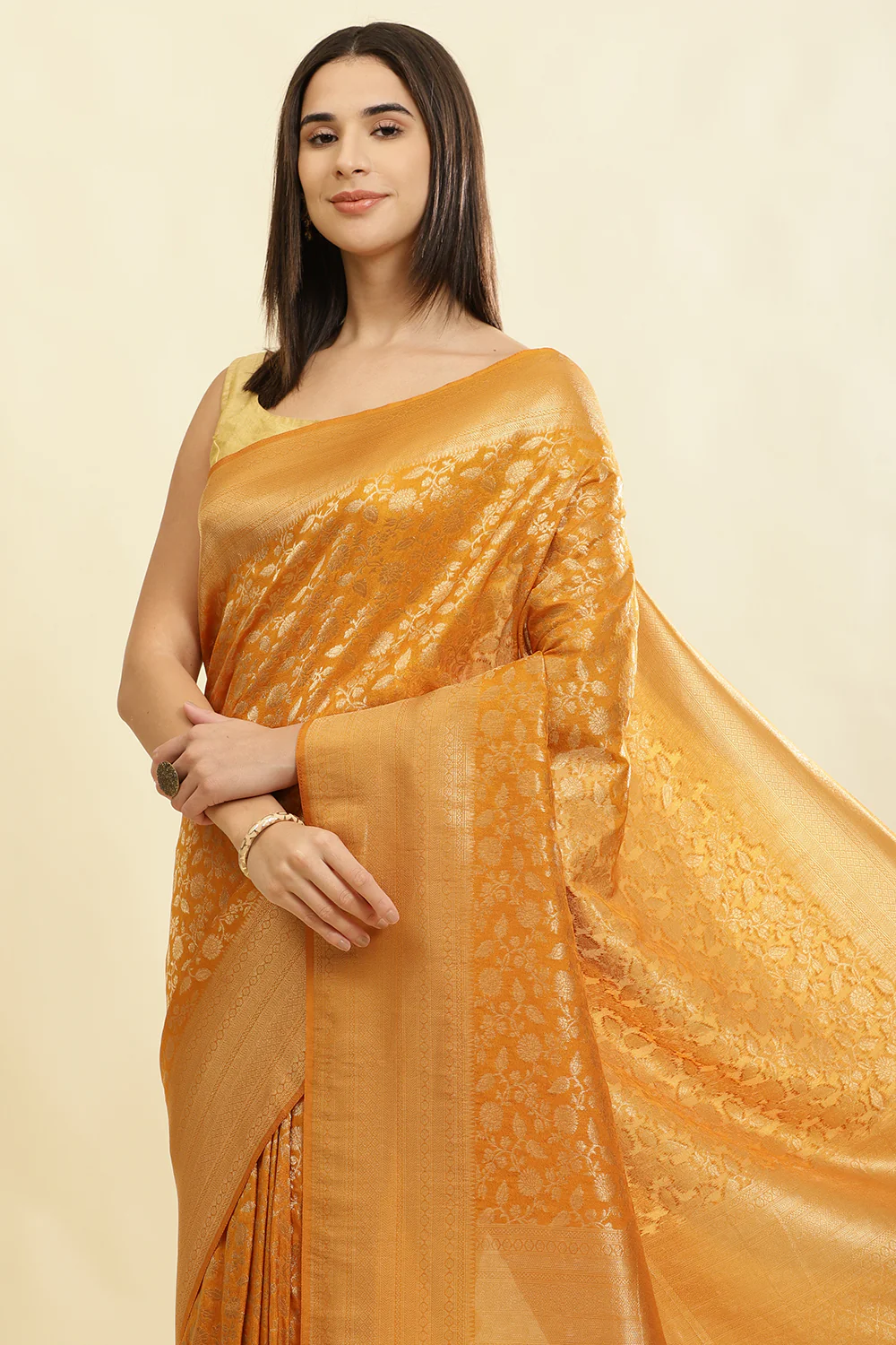 Mustard Lightweight Banarasi Silk Weaving Saree - Image 6