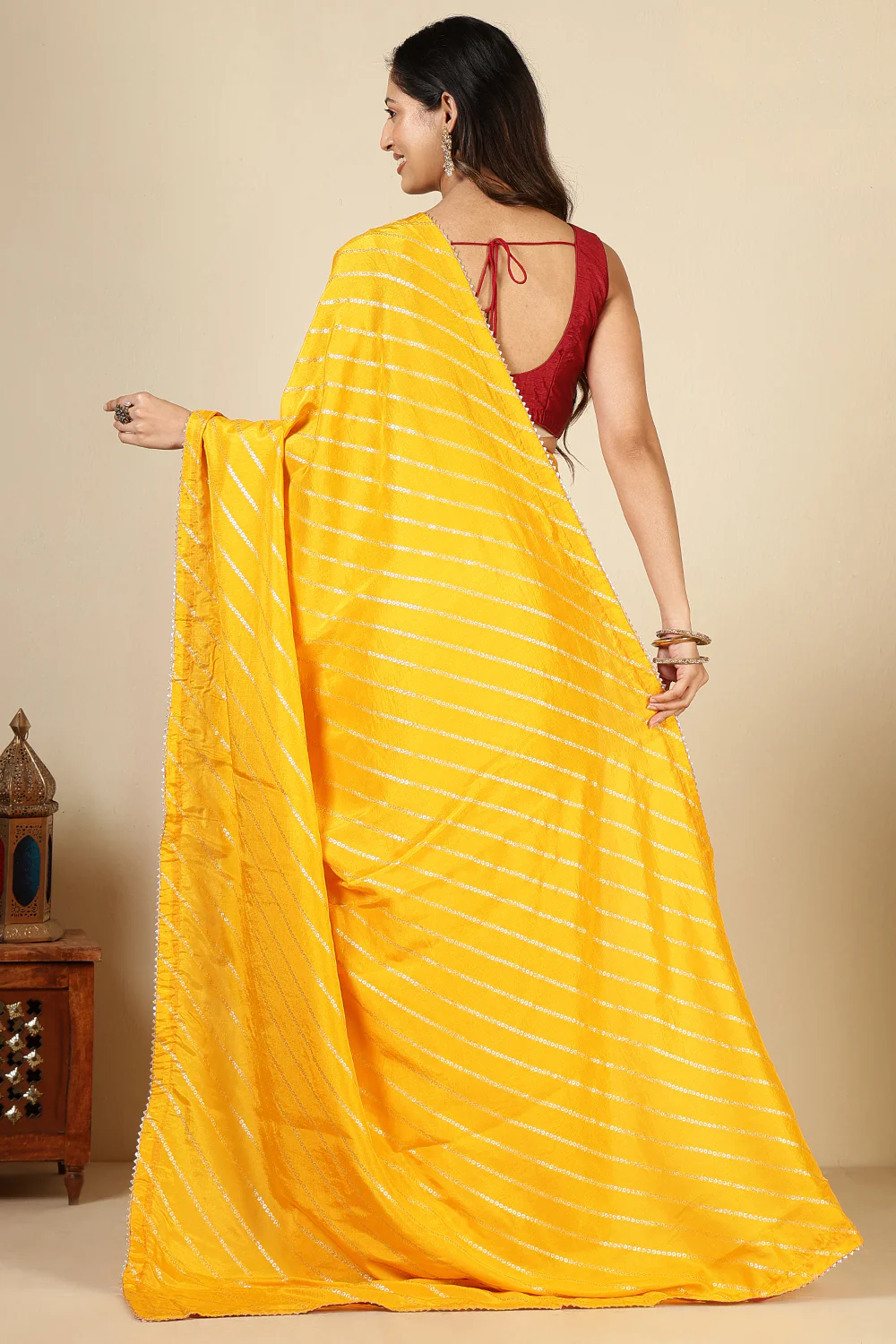 Mustard Modal Silk Saree with Zari Pinstripes - Image 6