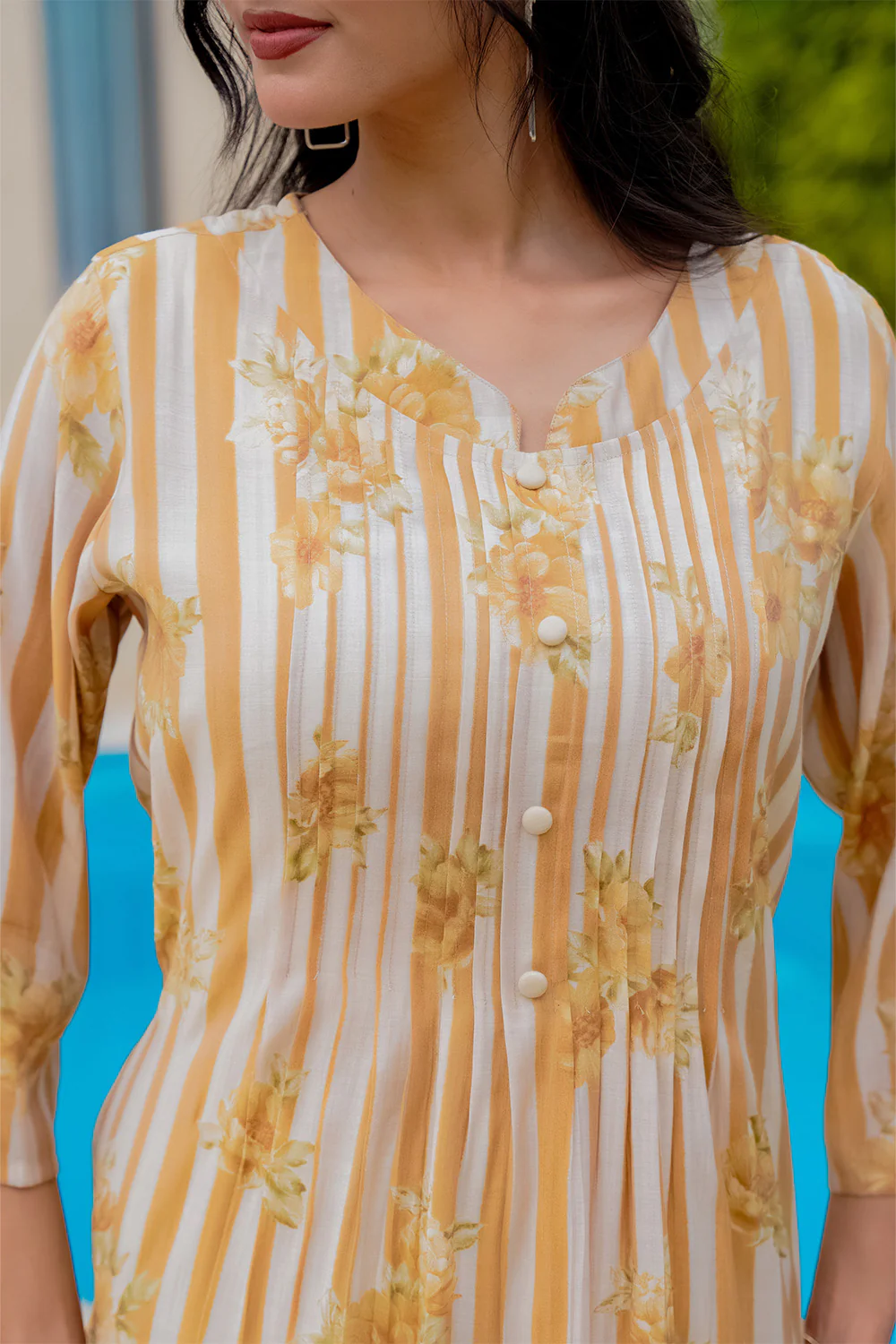 Mustard Muslin Floral Printed Kurta Set - Image 11