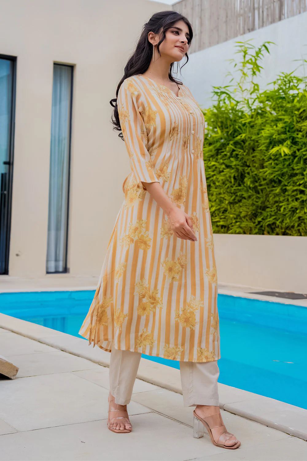 Mustard Muslin Floral Printed Kurta Set - Image 7