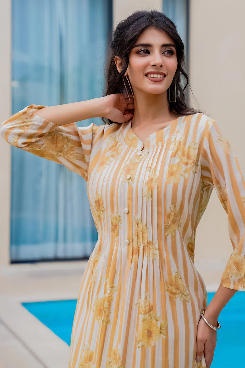 Mustard Muslin Floral Printed Kurta Set - Image 9