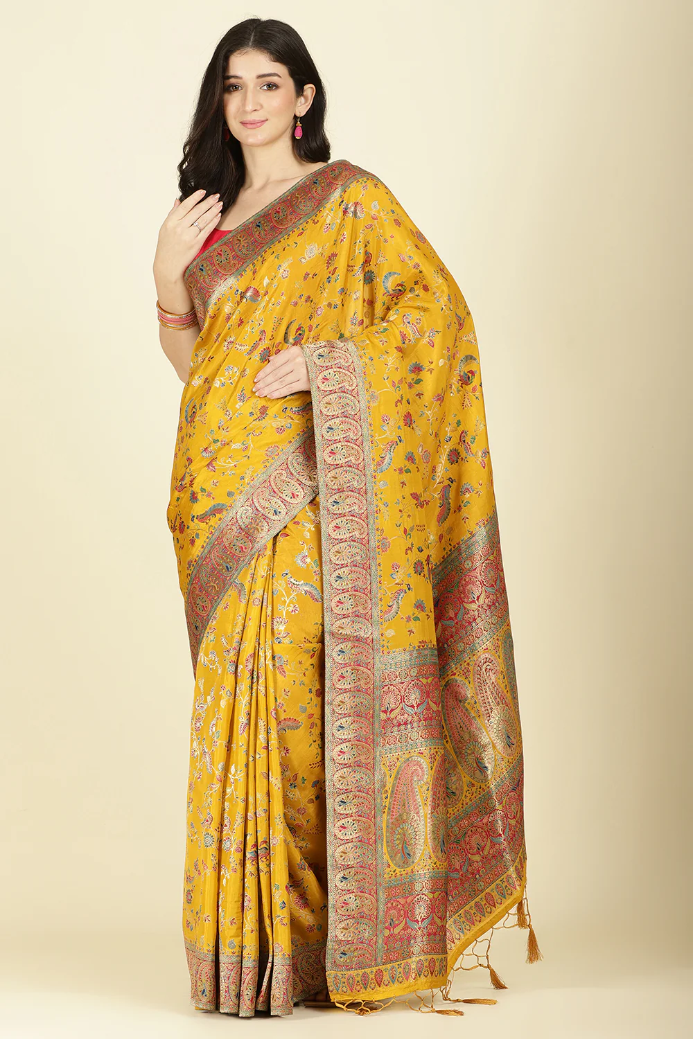 Mustard Silk Madhubani Woven Saree - Image 3