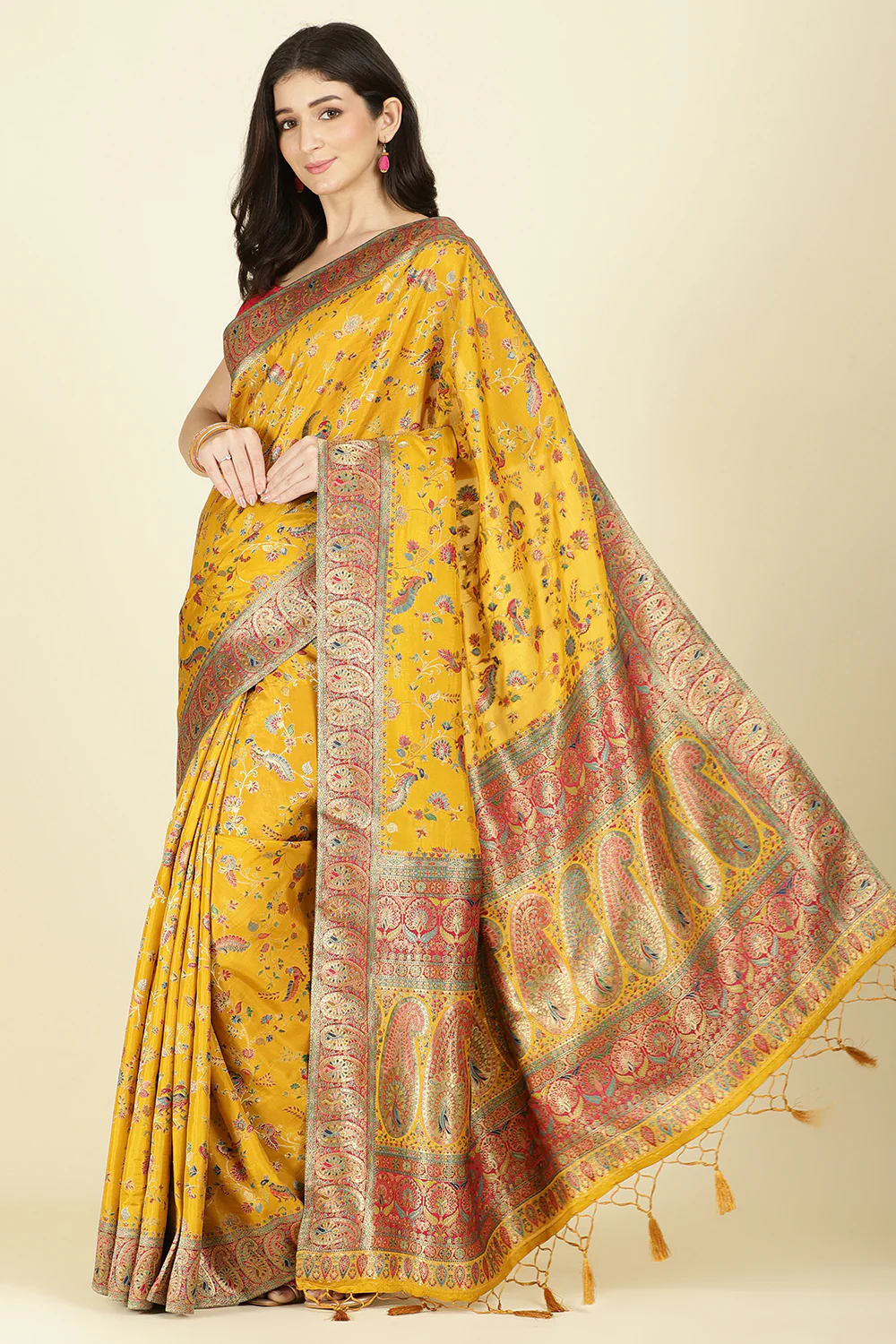 Mustard Silk Madhubani Woven Saree - Image 6