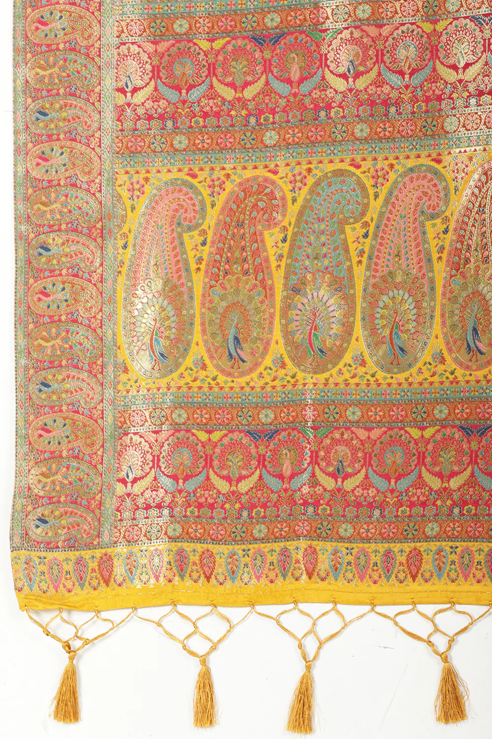 Mustard Silk Madhubani Woven Saree - Image 7