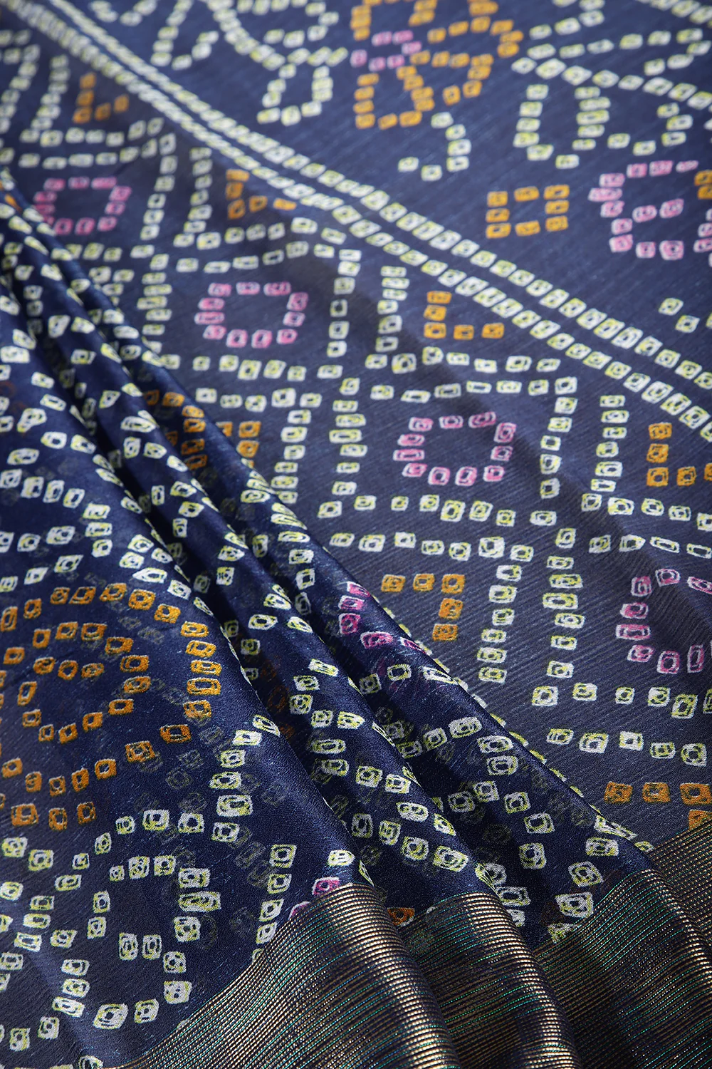 Navy Color Chiffon Bandhani Printed Saree - Image 6