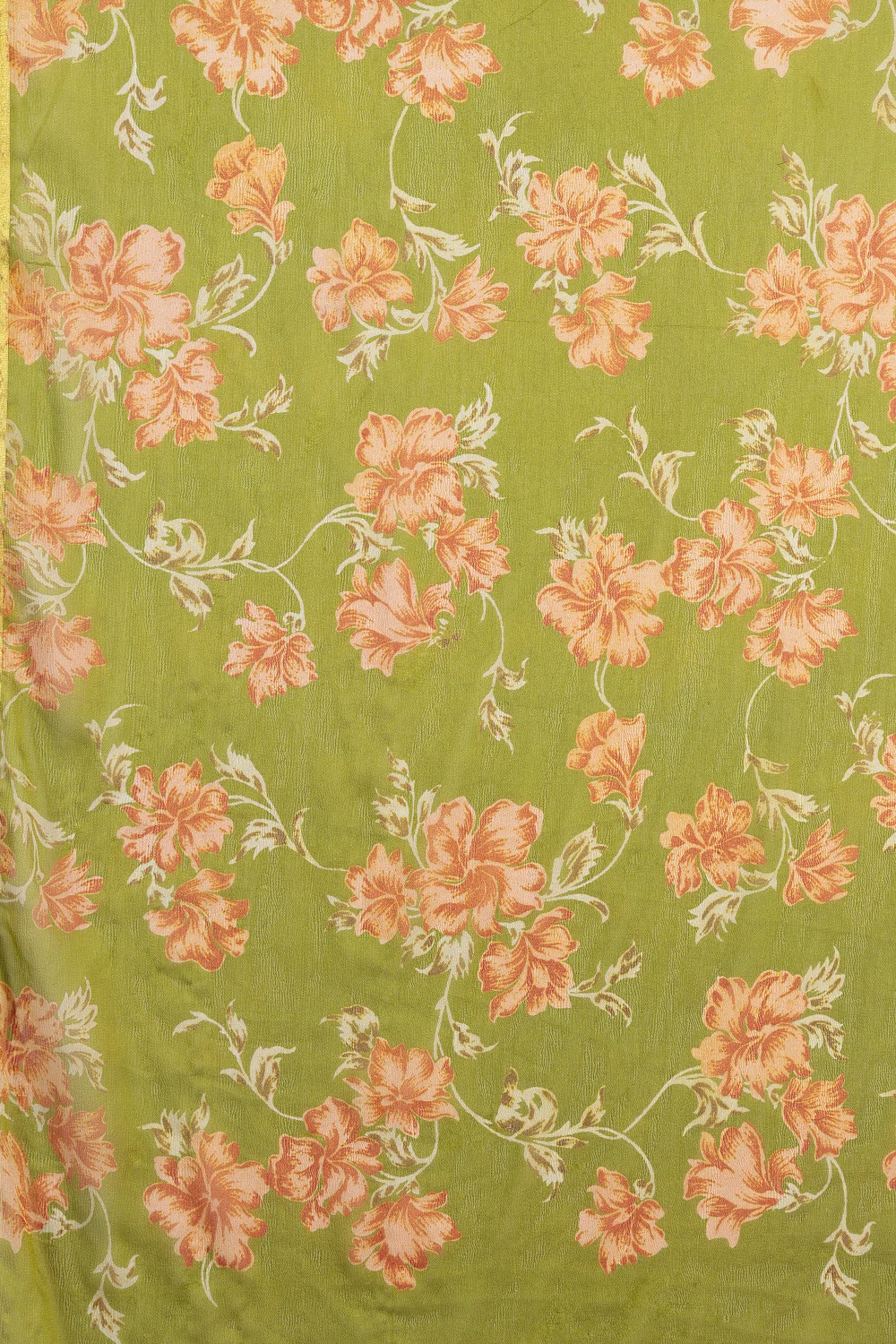 Olive Green  Chiffon Floral Zari Border & Floral Printed Saree - Image 6