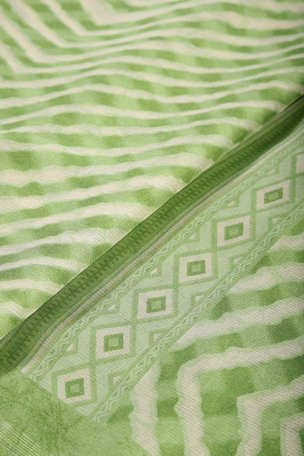 Olive Green Color Chiffon Leheriya Printed Saree - Image 10