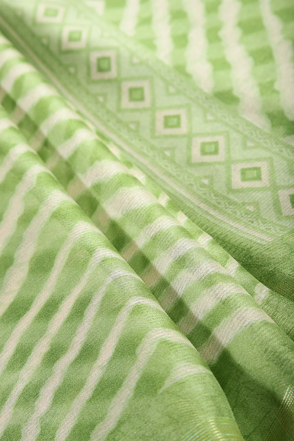 Olive Green Color Chiffon Leheriya Printed Saree - Image 9