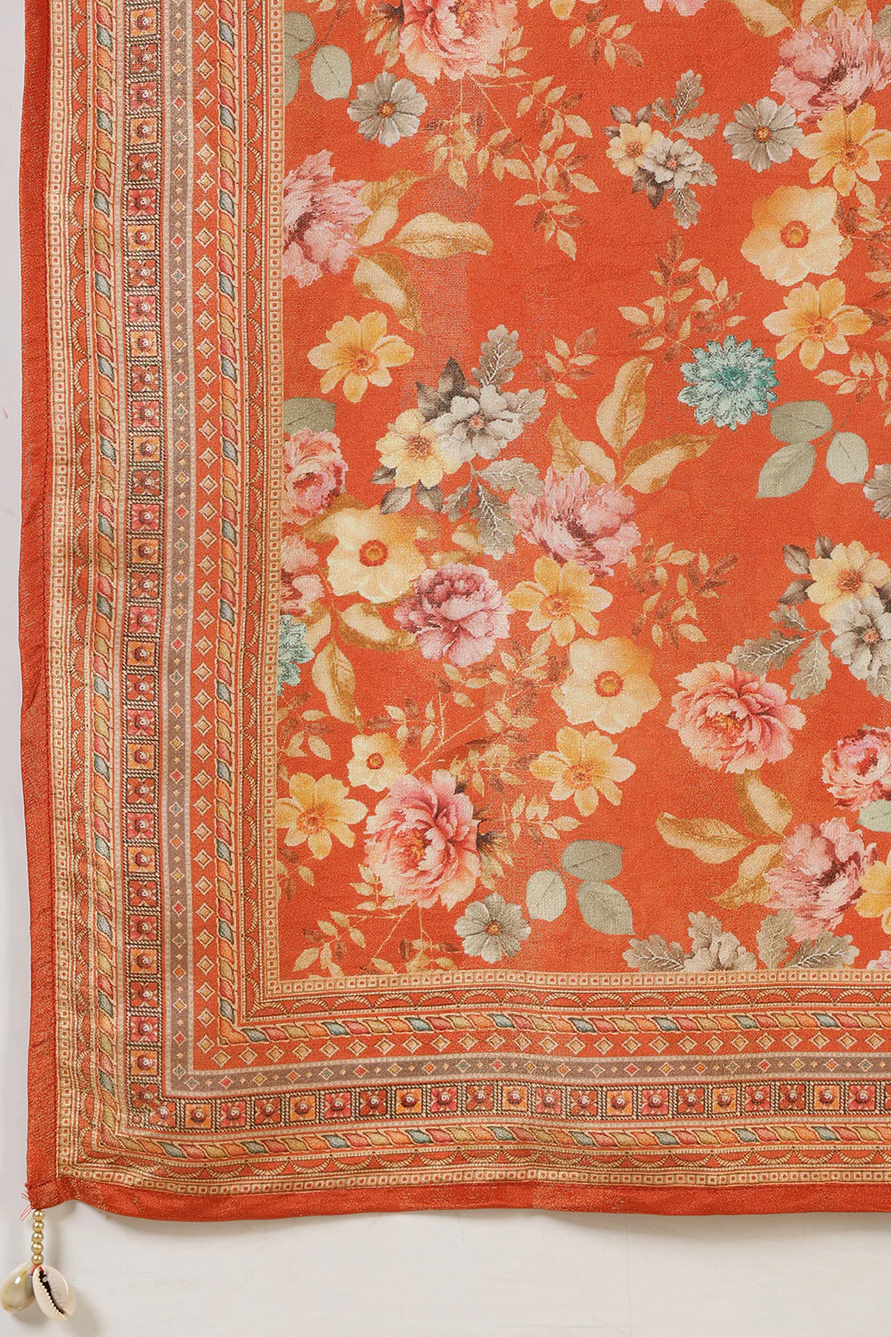 Orange Color Shimmer Tissue Printed & Embroidered Suit Set - Image 8