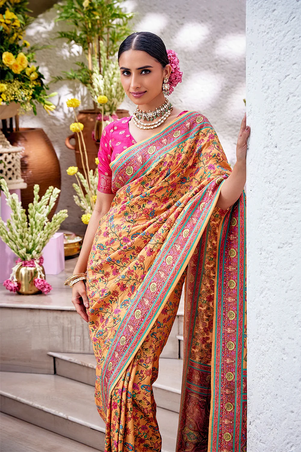 Orange Color Weaving Upada Silk Saree - Image 4