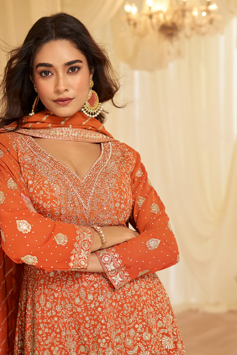 Orange Georgette Embroidered Anarkali Suit Set - Image 4