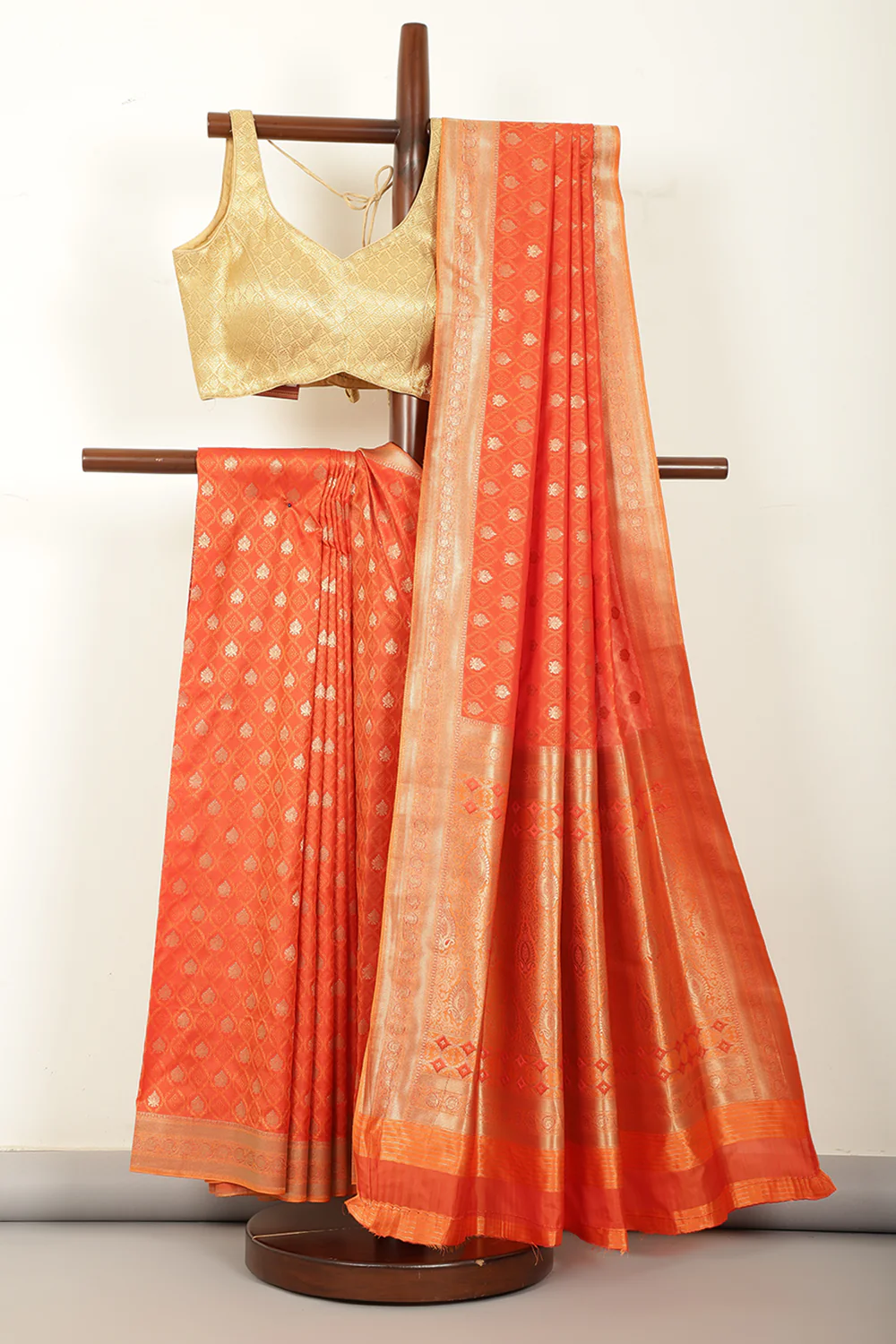 Orange Soft Silk Zari and Resham Woven Saree - Image 2