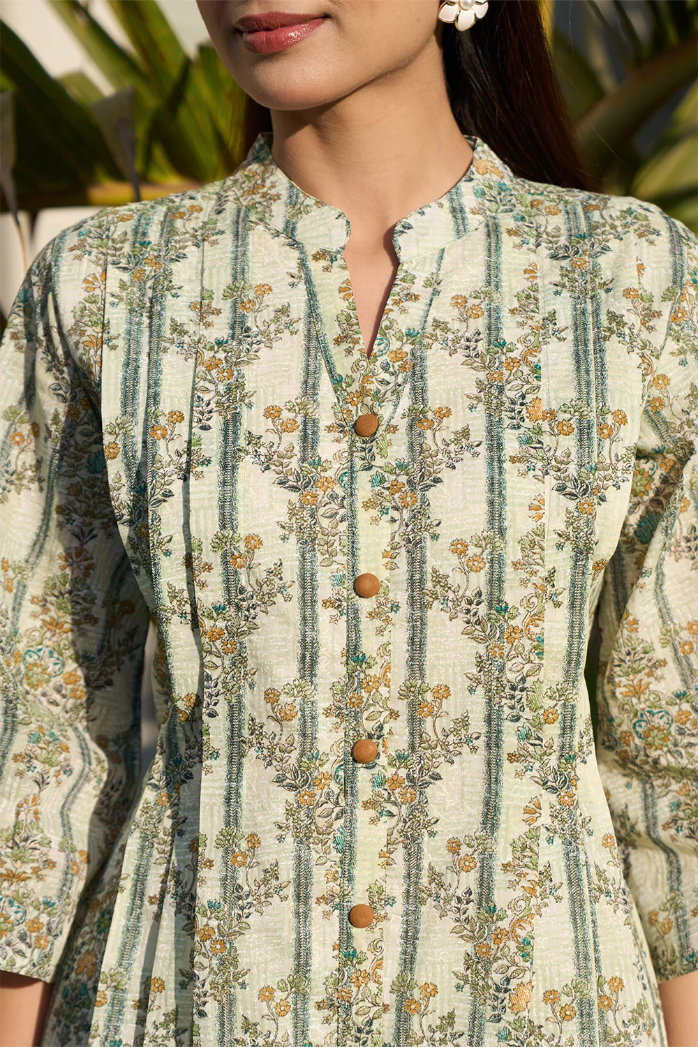 Pista Green Floral Printed Cotton Long Kurta Set - Image 9
