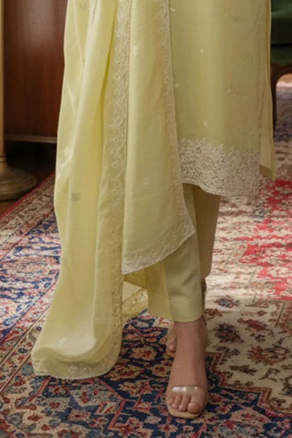 Pista Green Malmal Cotton Resham And Zari Embroidered Suit - Image 3