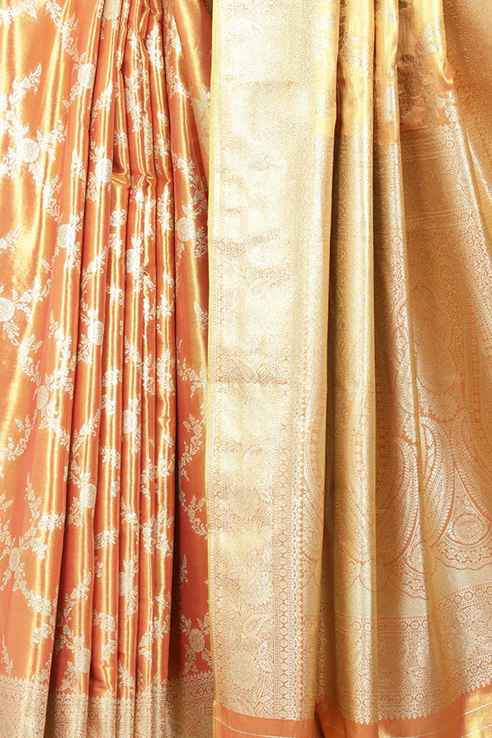 Rani & Gold Dual Toned Silk Woven Banarsi Saree - Image 2