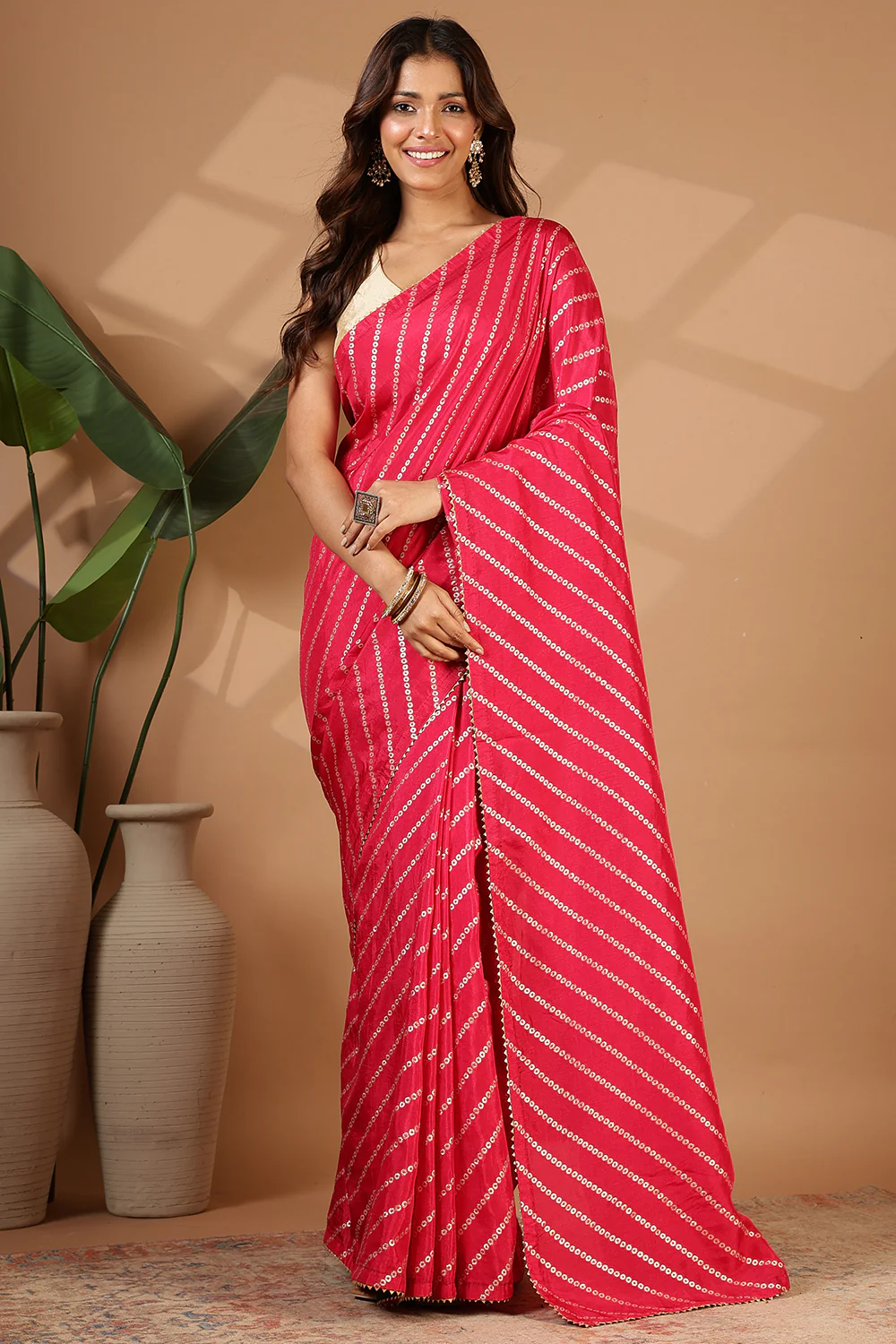 Rani Modal Silk Saree with Zari Pinstripes - Image 3