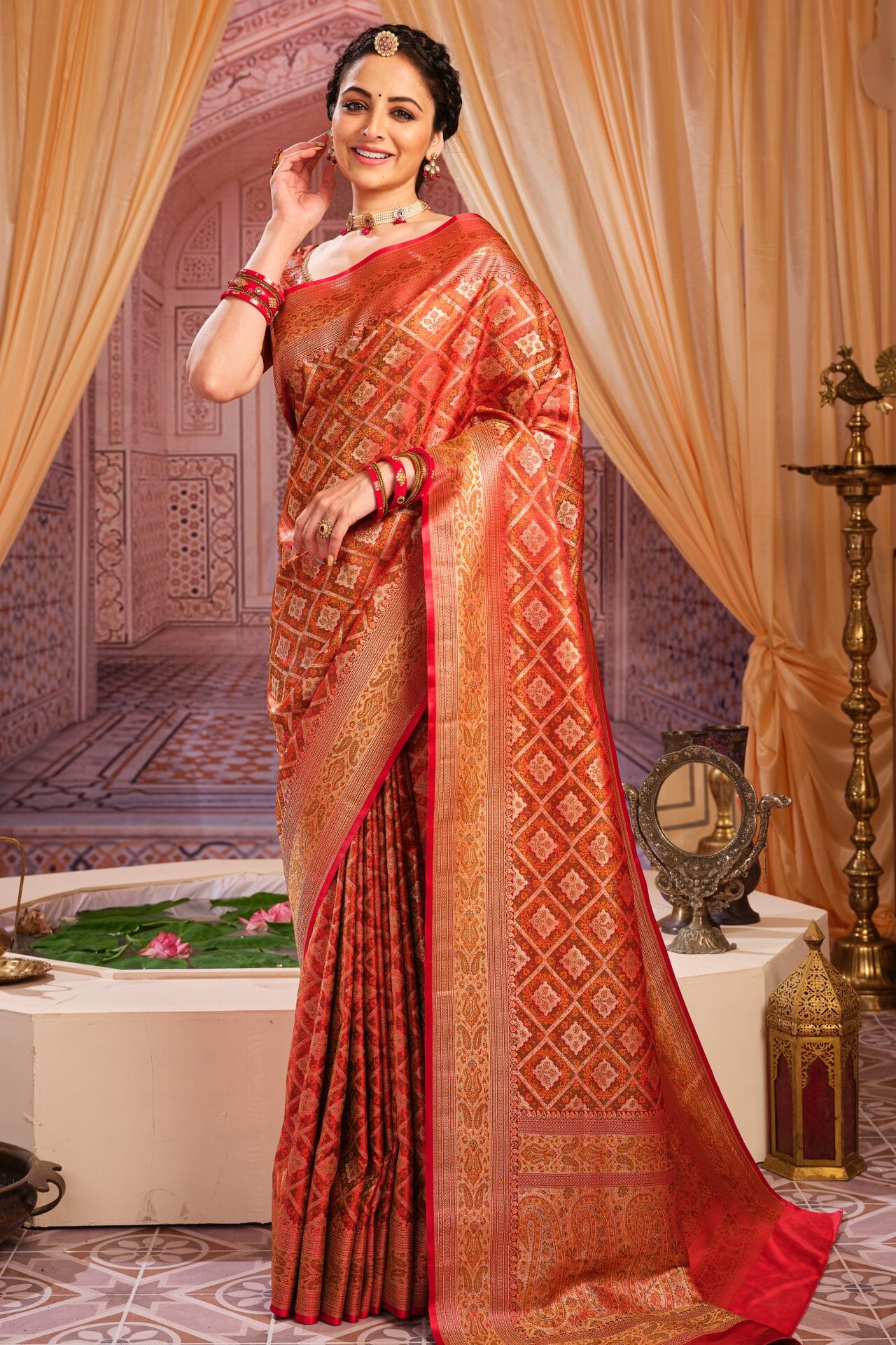 Red Banarasi Silk Saree - Image 2