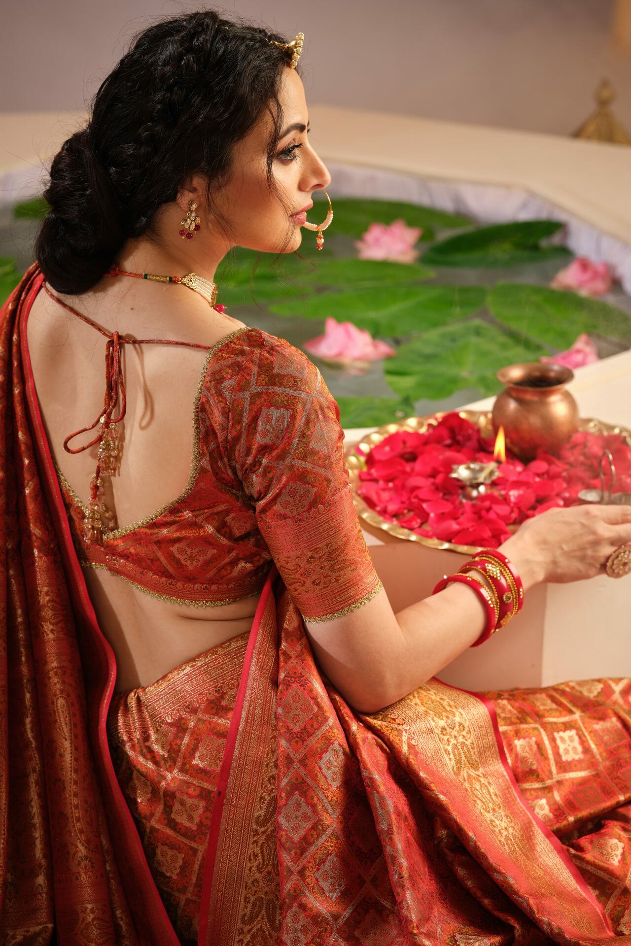 Red Banarasi Silk Saree - Image 3