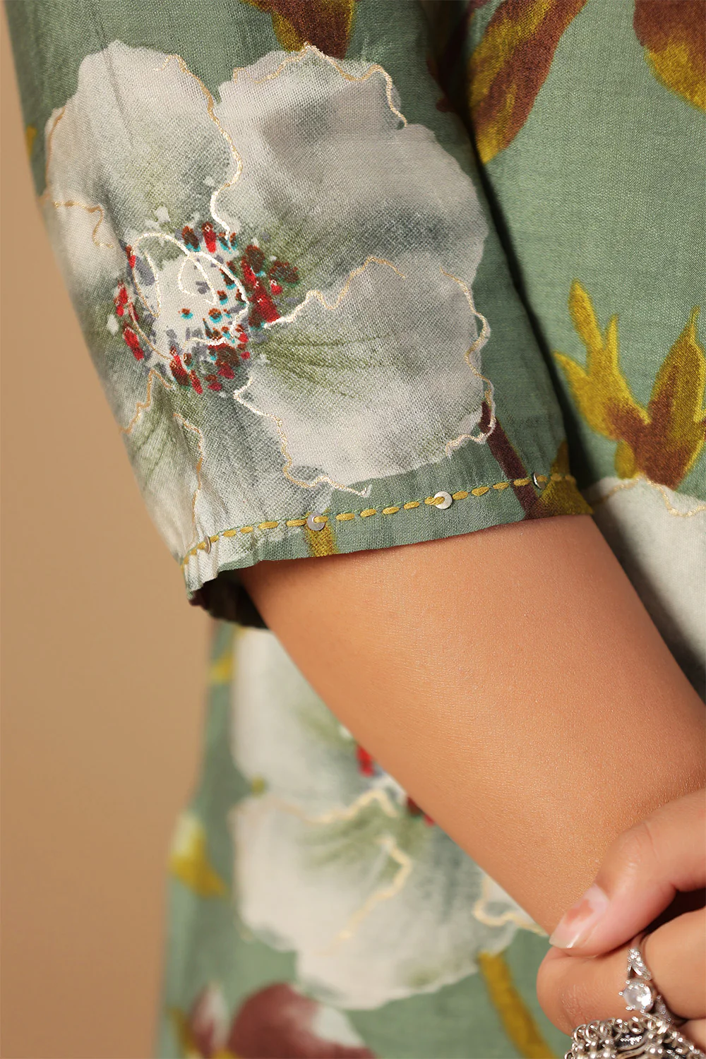 Sage Green Color  Muslin Floral Printed Kurta Set - Image 7