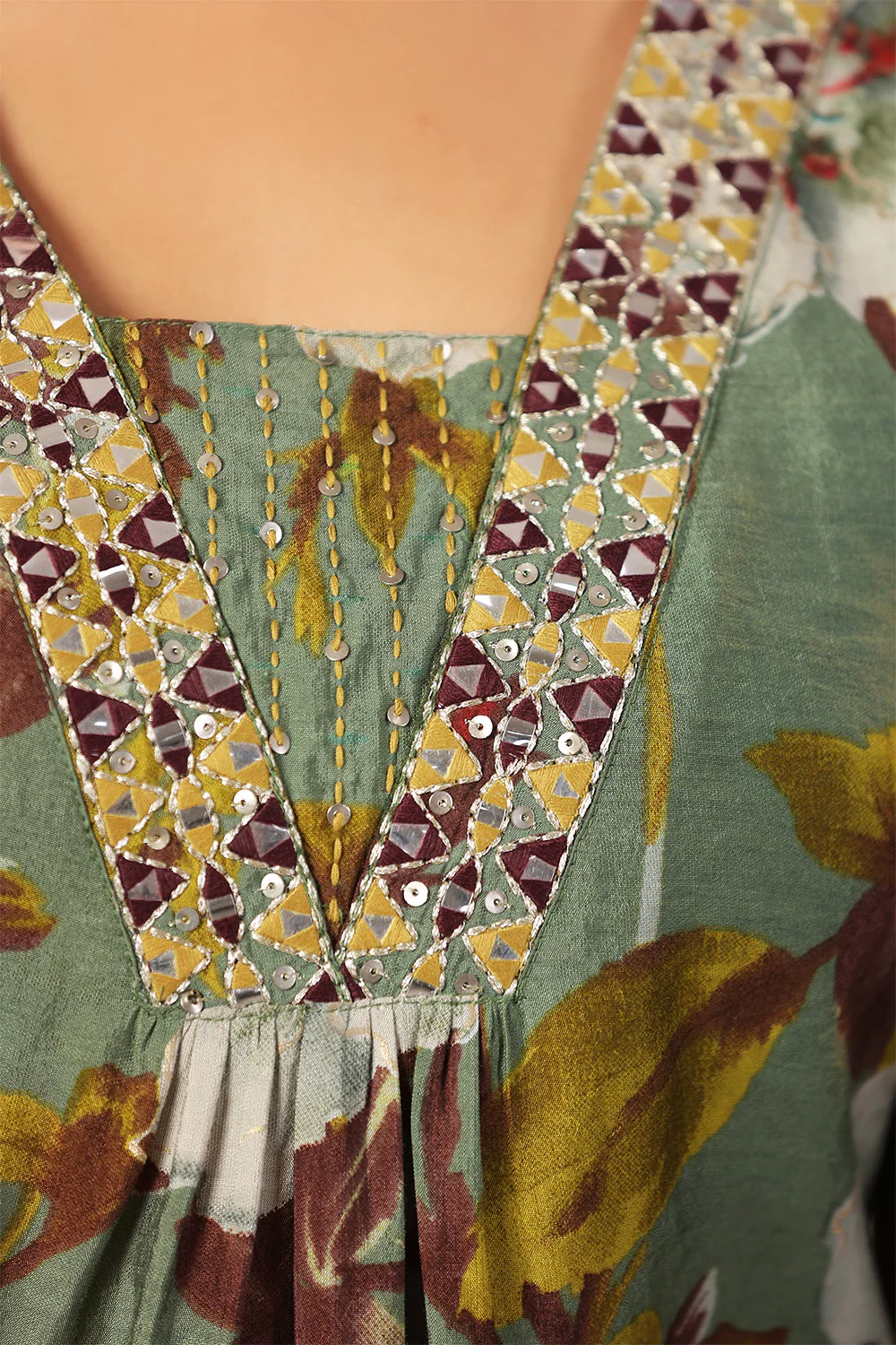 Sage Green Color  Muslin Floral Printed Kurta Set - Image 8