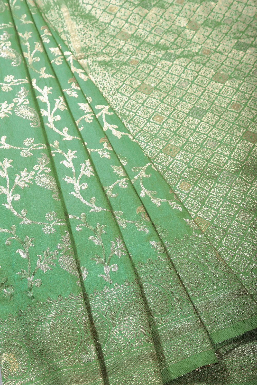 Sea Green Color Zari Woven South Silk Saree - Image 2