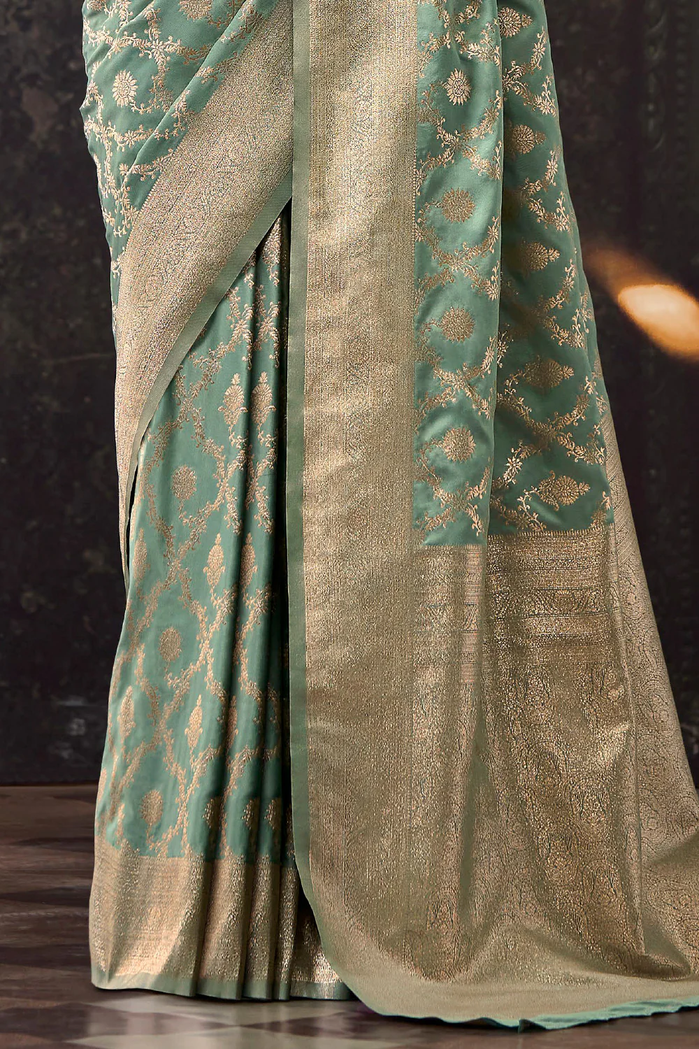 Sea Green Silk Banarasi Woven Saree - Image 3