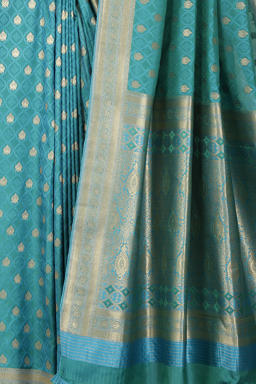 Teal Blue Soft Silk Zari and Resham Woven Saree - Image 5