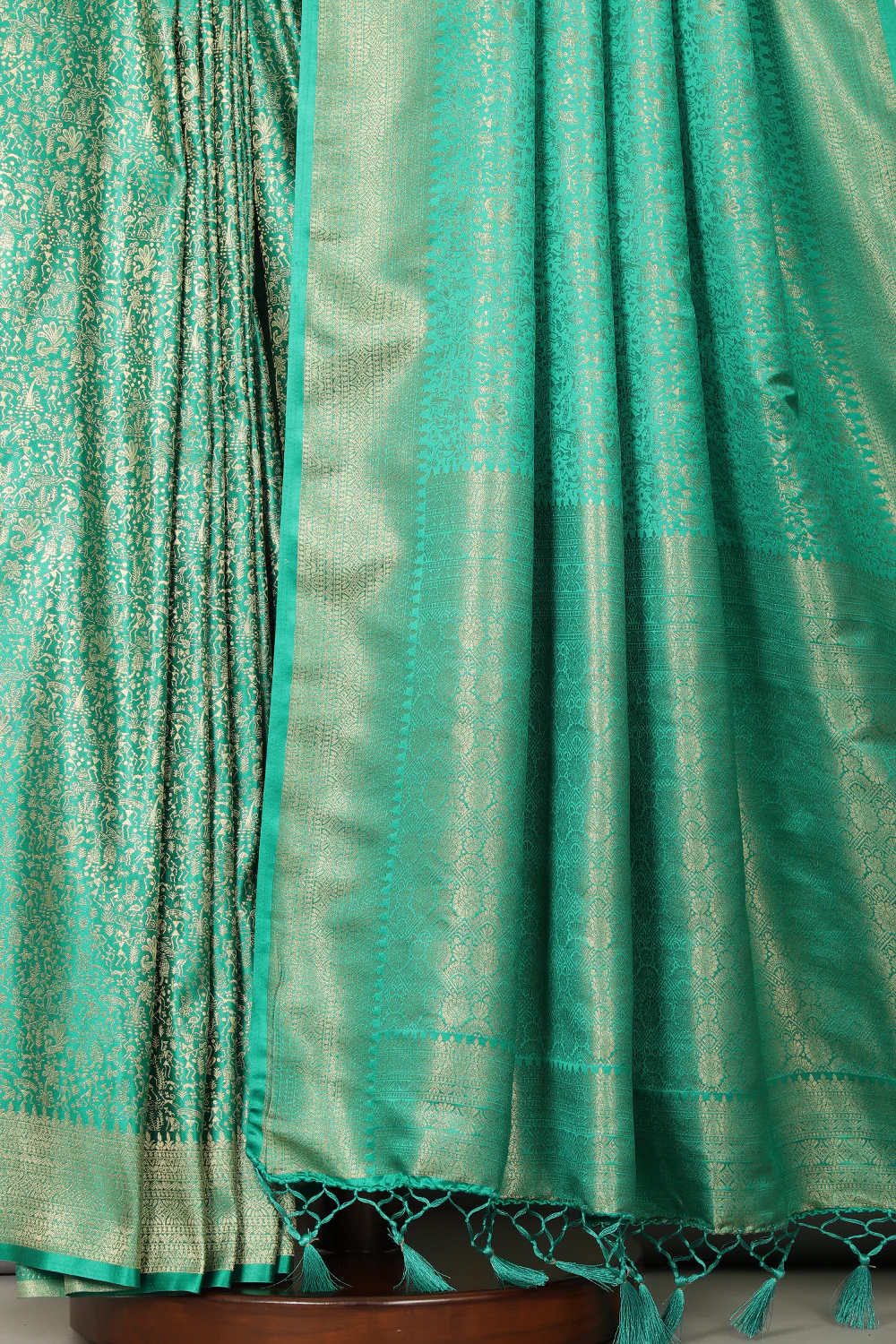 Teal Green Zari Woven Soft Silk Saree - Image 2