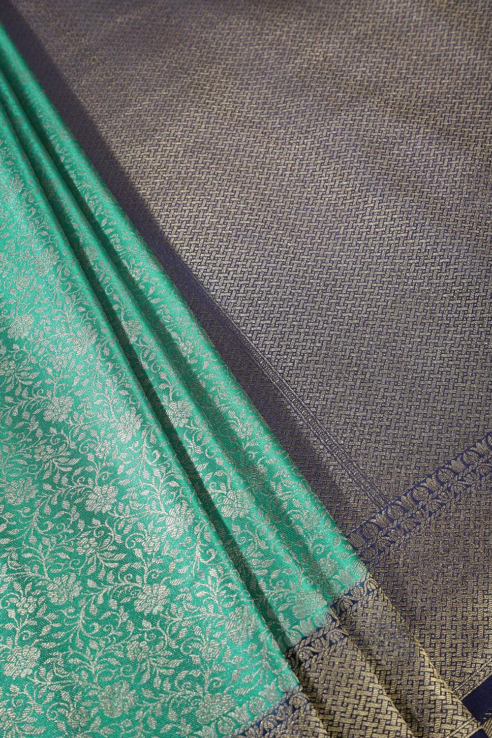 Teal & Navy Floral Zari Woven Sarees - Image 2