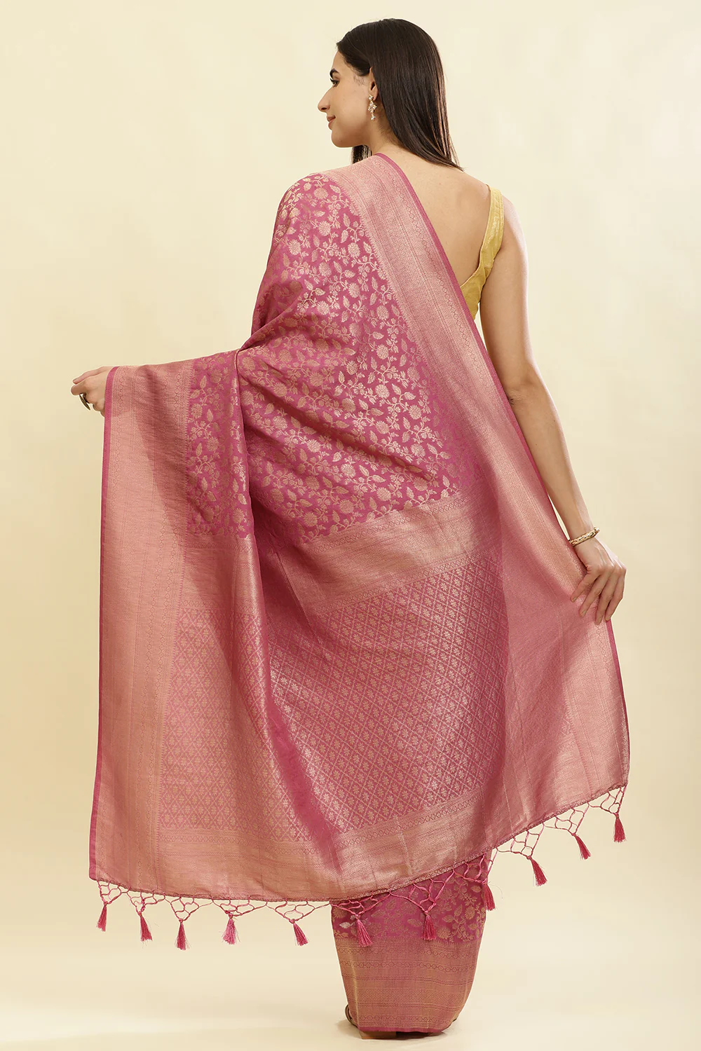 Tulip Pink Lightweight Banarasi Silk Weaving Saree - Image 3