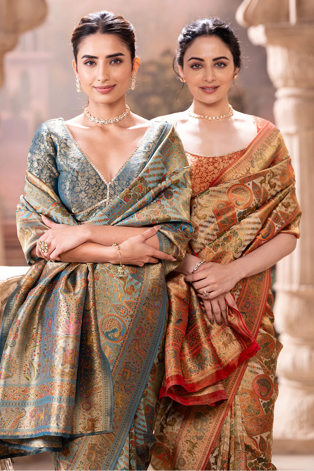 Turquoise Position Print Woven Silk Saree - Image 6