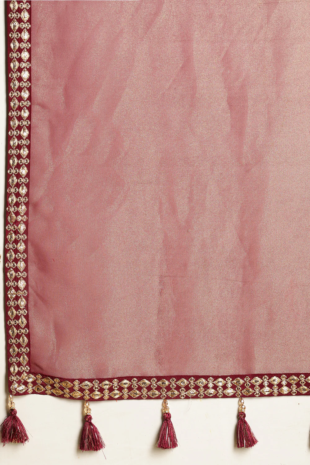 Wine Color Metallic Tissue Sequins &amp; Zari Embroidered Saree with Readymade Blouse - Image 9