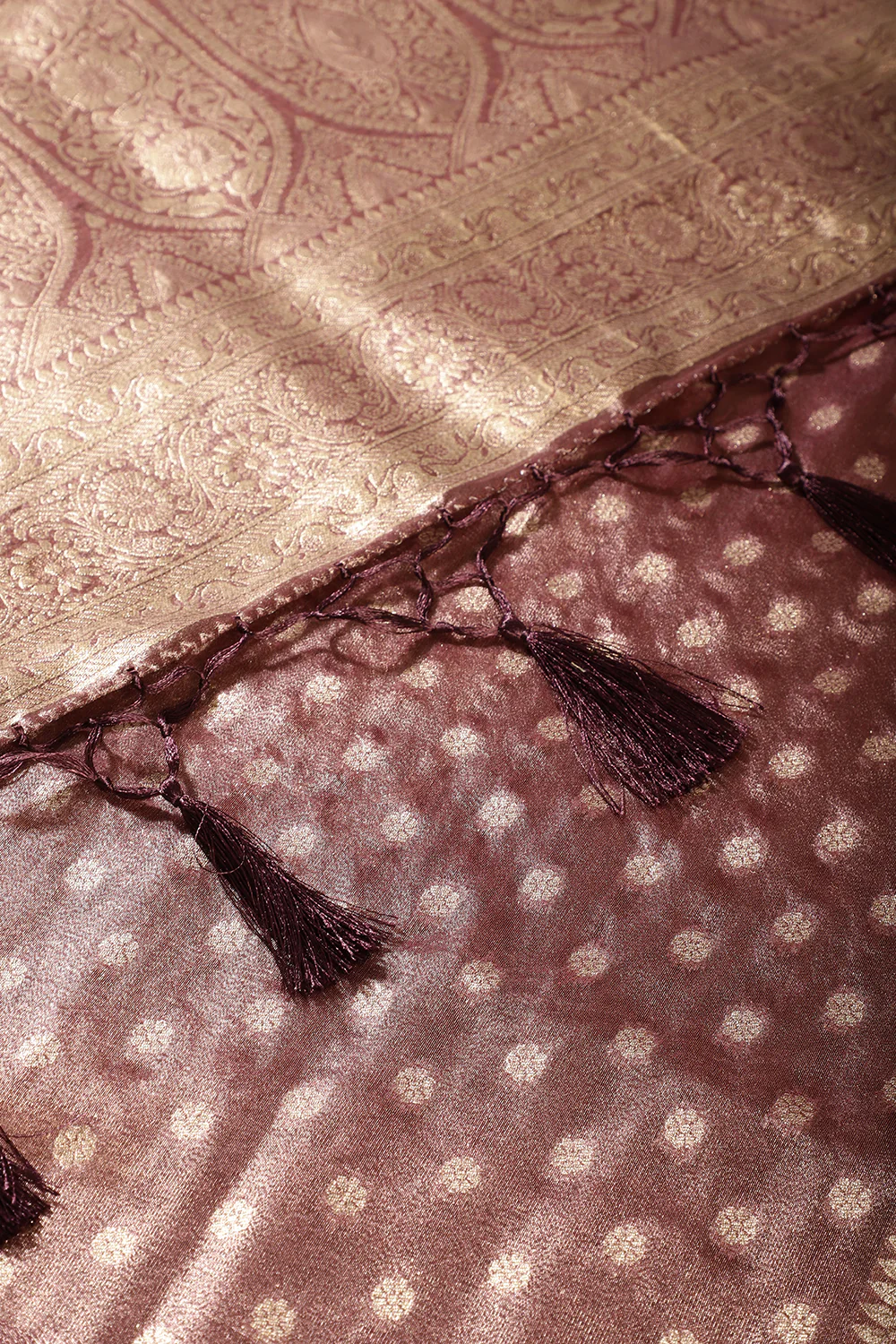 Wine Tissue Silk Banarasi Woven Saree - Image 4